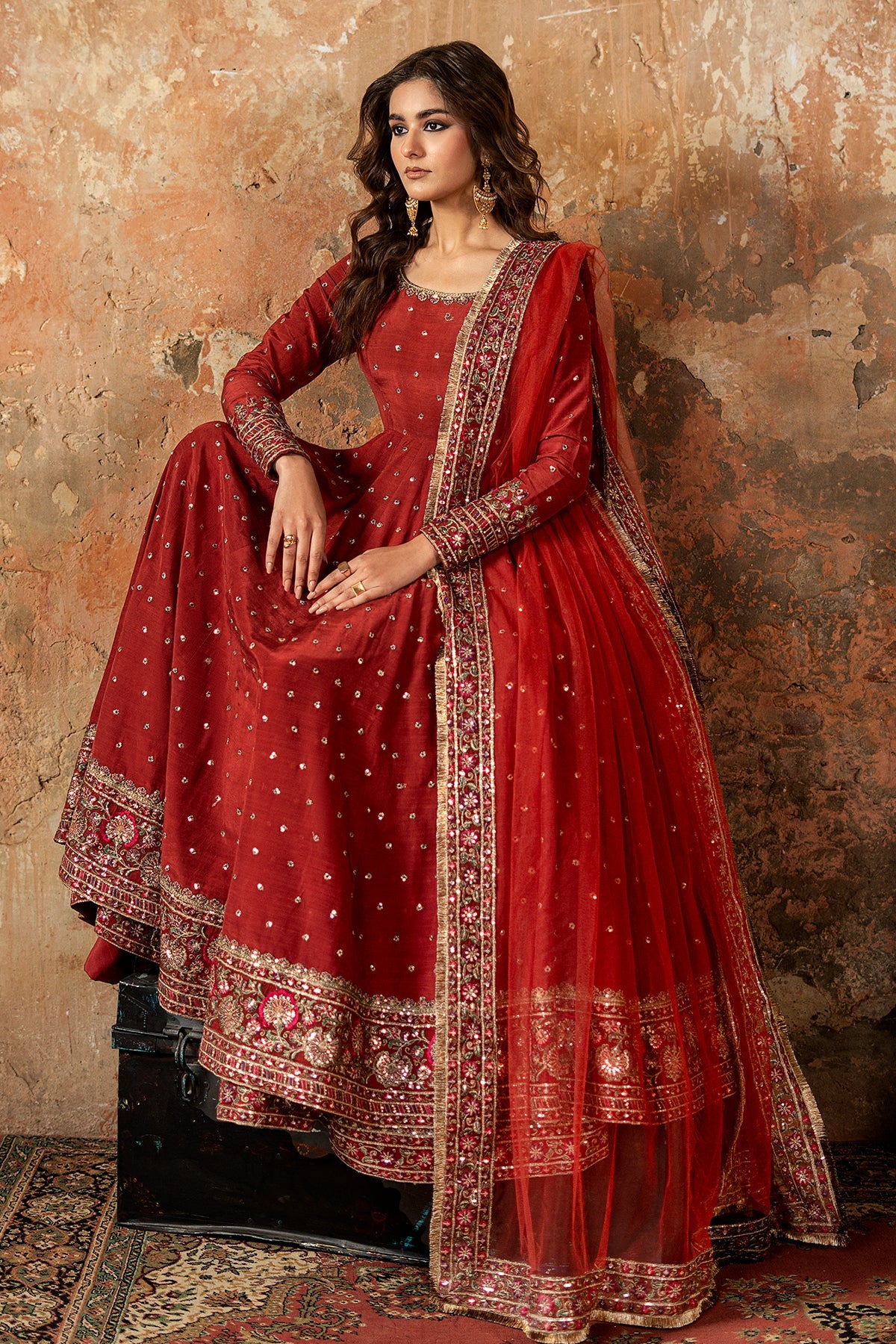 AAA Charizma original frock with wide leg sharara raw silk fabric with soft net dupata as it is model pic