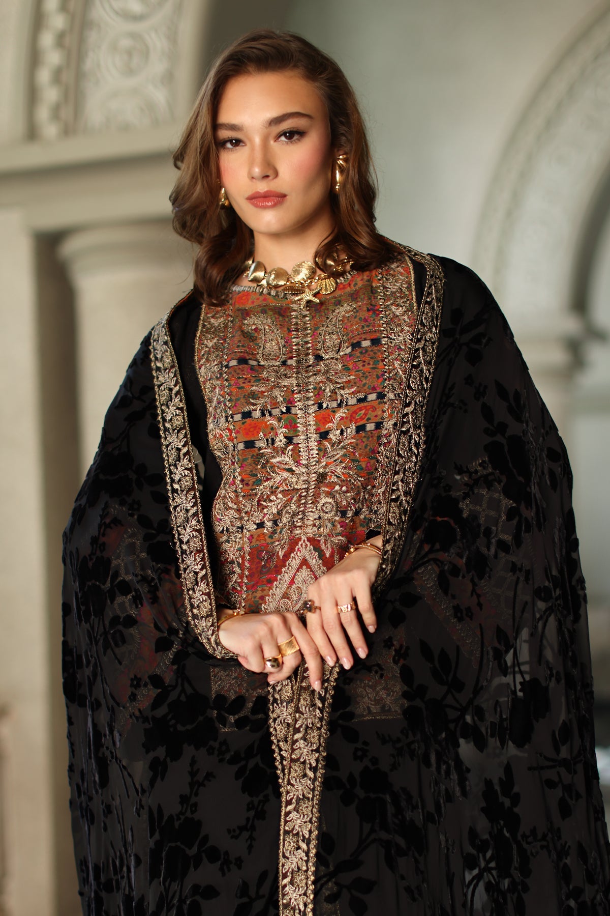 AAA Original by charizma brand stitched Peach Leather fabric with palachi Shawl 3-piece