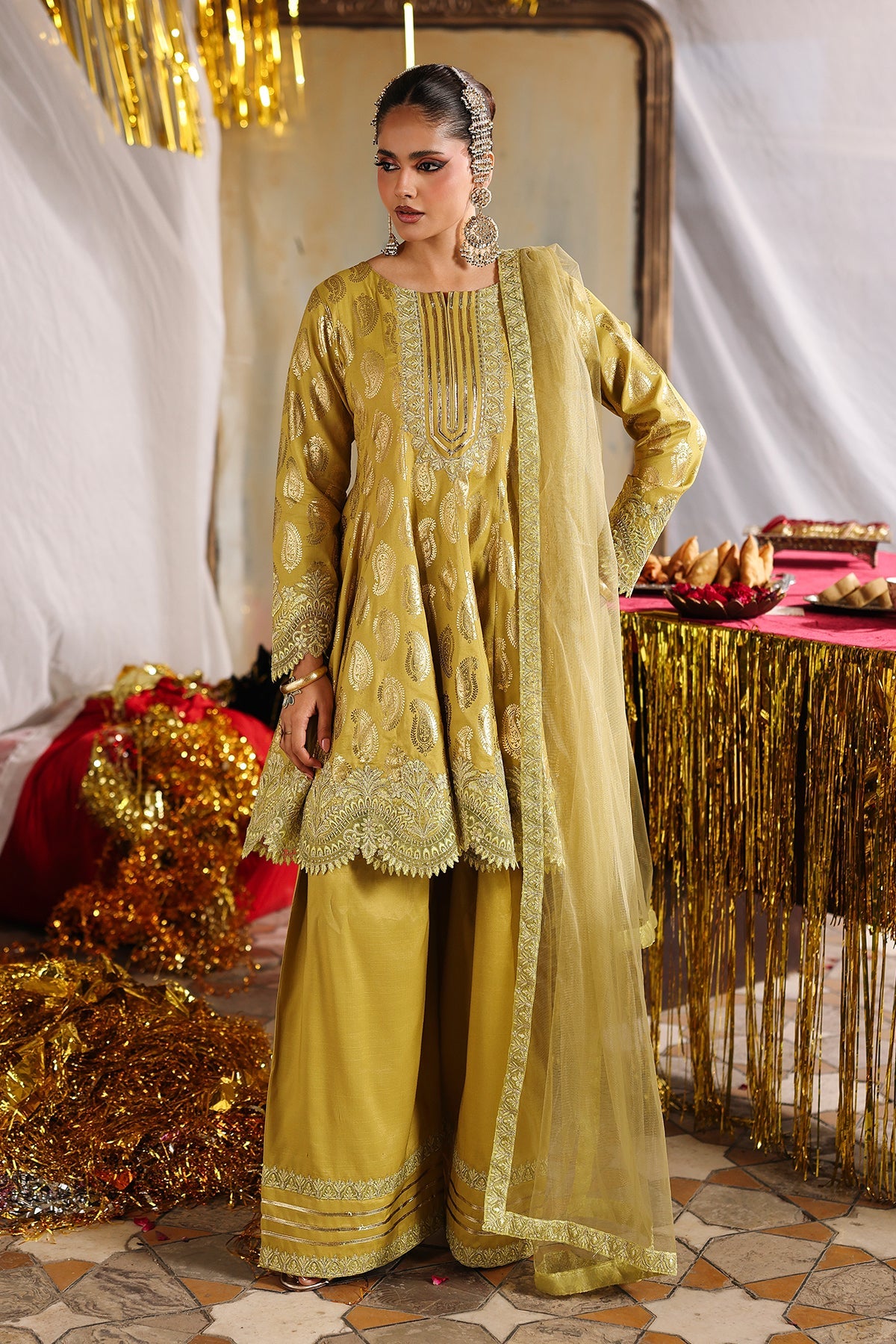 AAA original by charizma raw silk material with soft net dupata short frocks with plazo