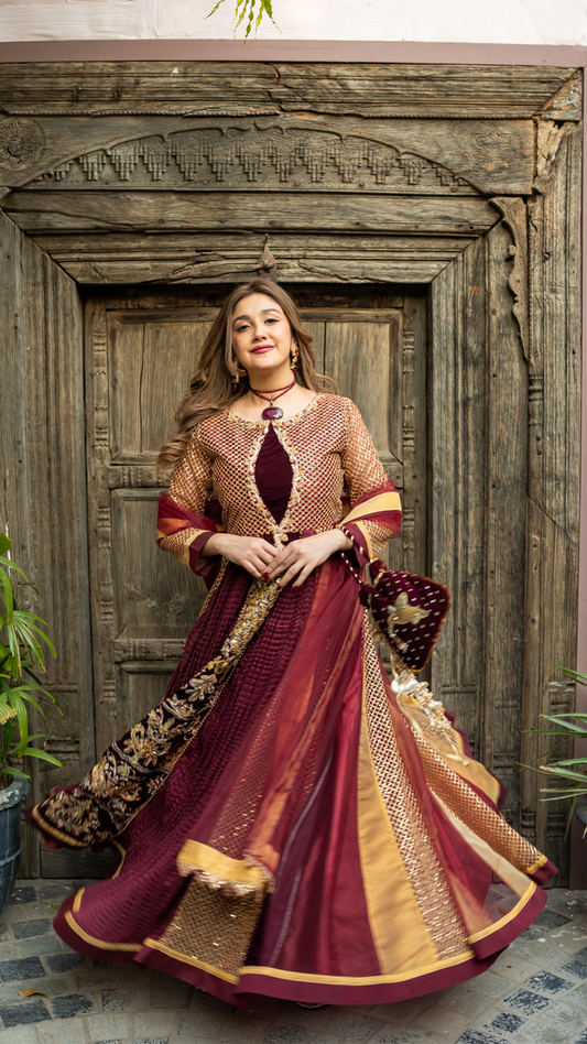 Original by Zahra ahmad brand front patch with velvet rest net fabric with sequin two piece