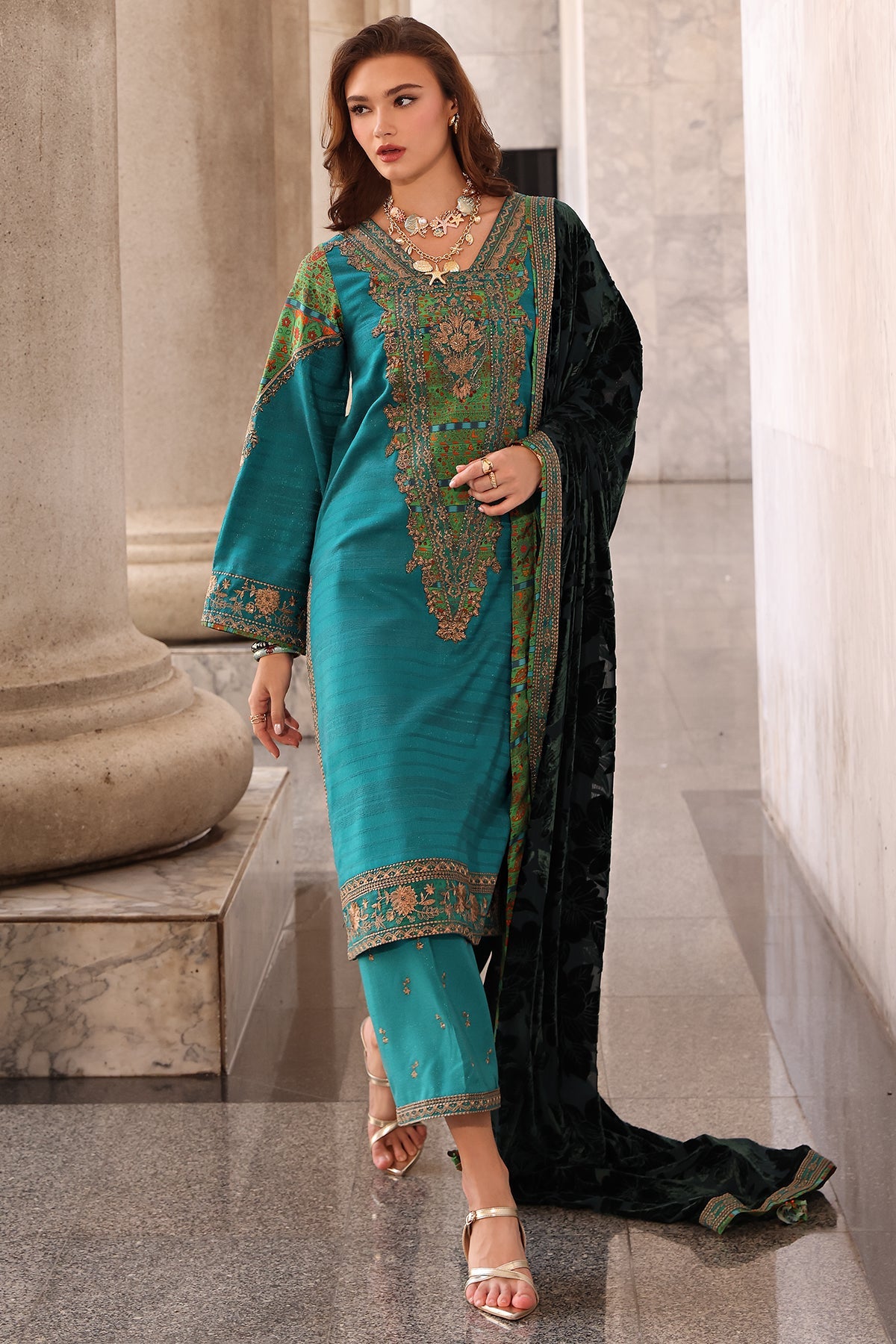 AAA Charizma original brand stitched Peach Leather fabric with palachi Shawl 3-piece emberoidered suit