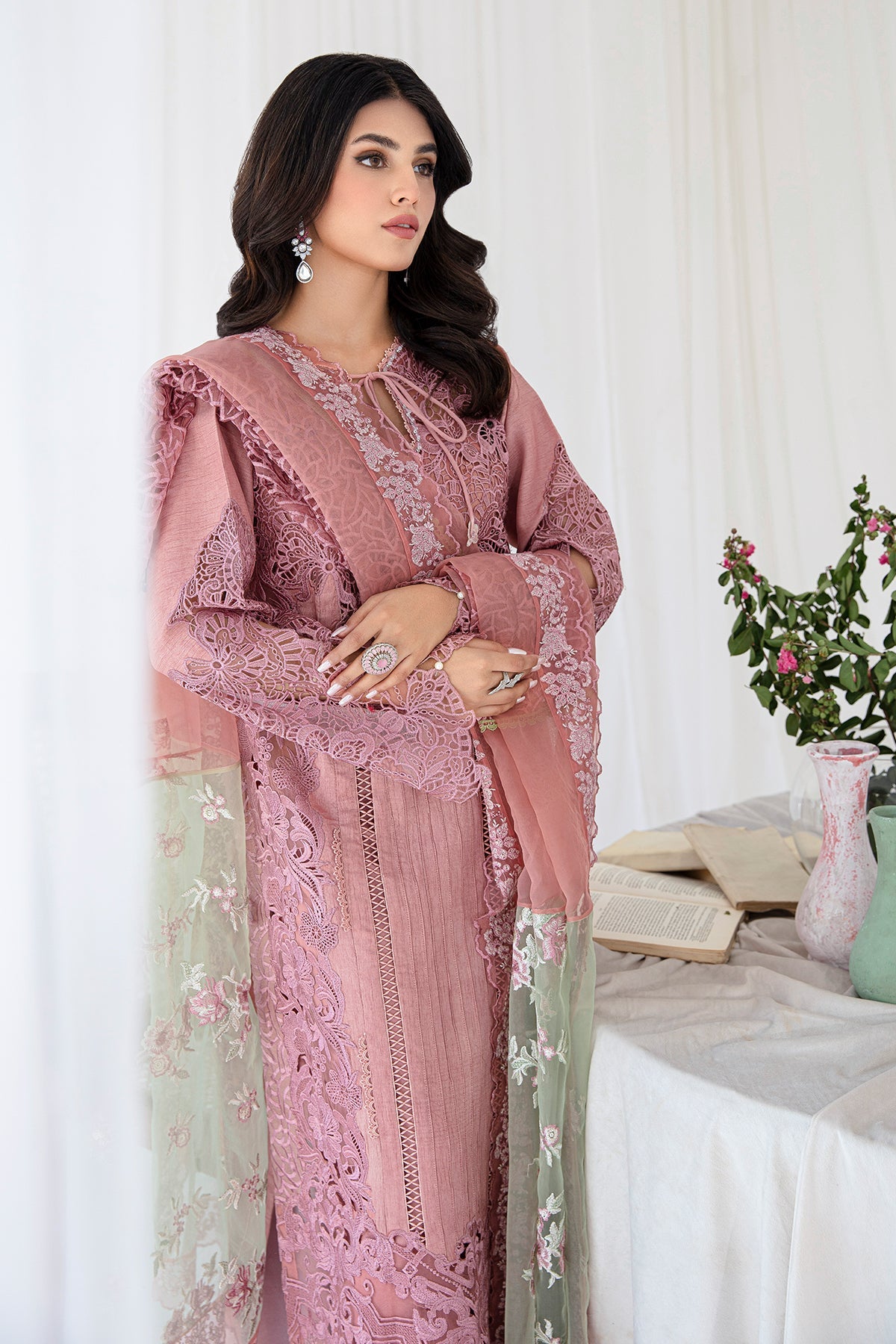 AA1 Ajr coture original raw silk suit with organza dupata brand stitched