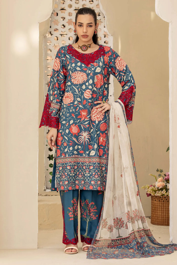 Adan libas slub fabric winter wear 3-piece with chiffon dupata kameez Length 40" as it is model pic