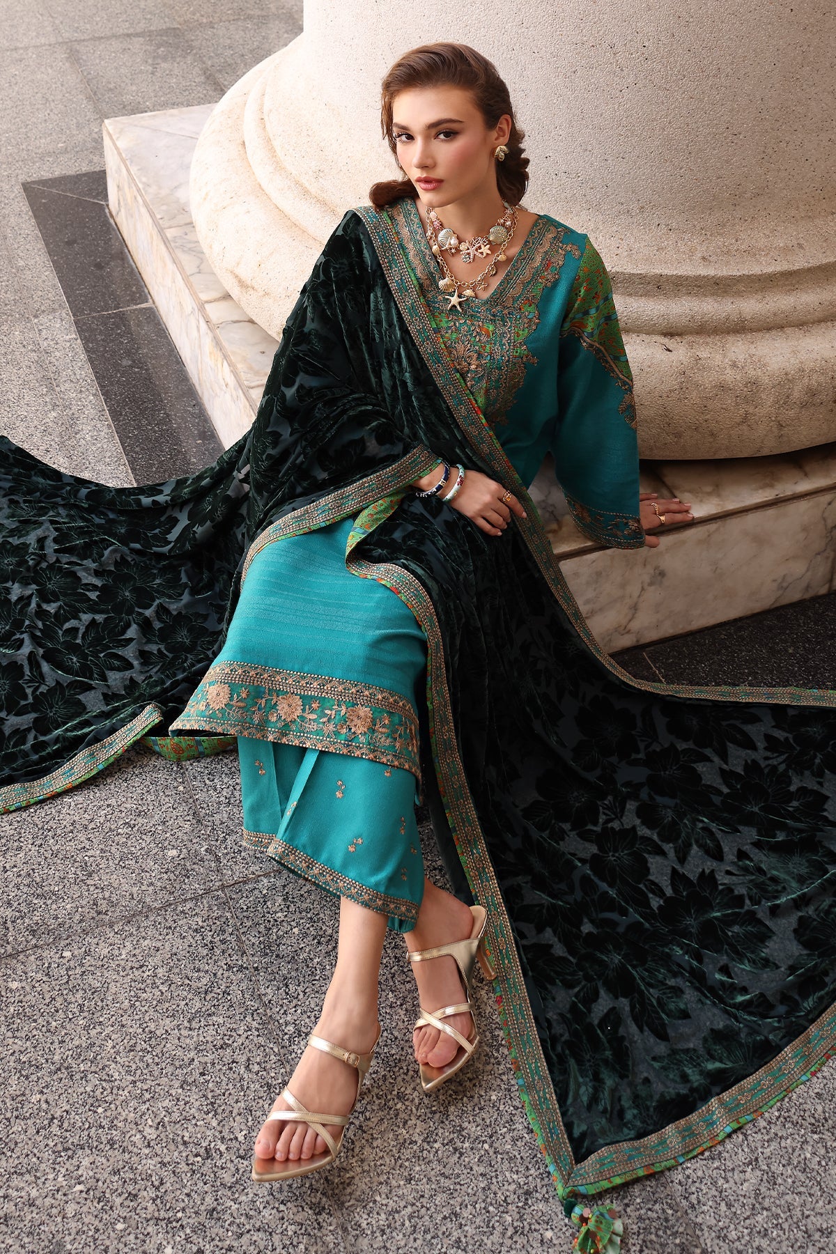 AAA Charizma original brand stitched Peach Leather fabric with palachi Shawl 3-piece emberoidered suit