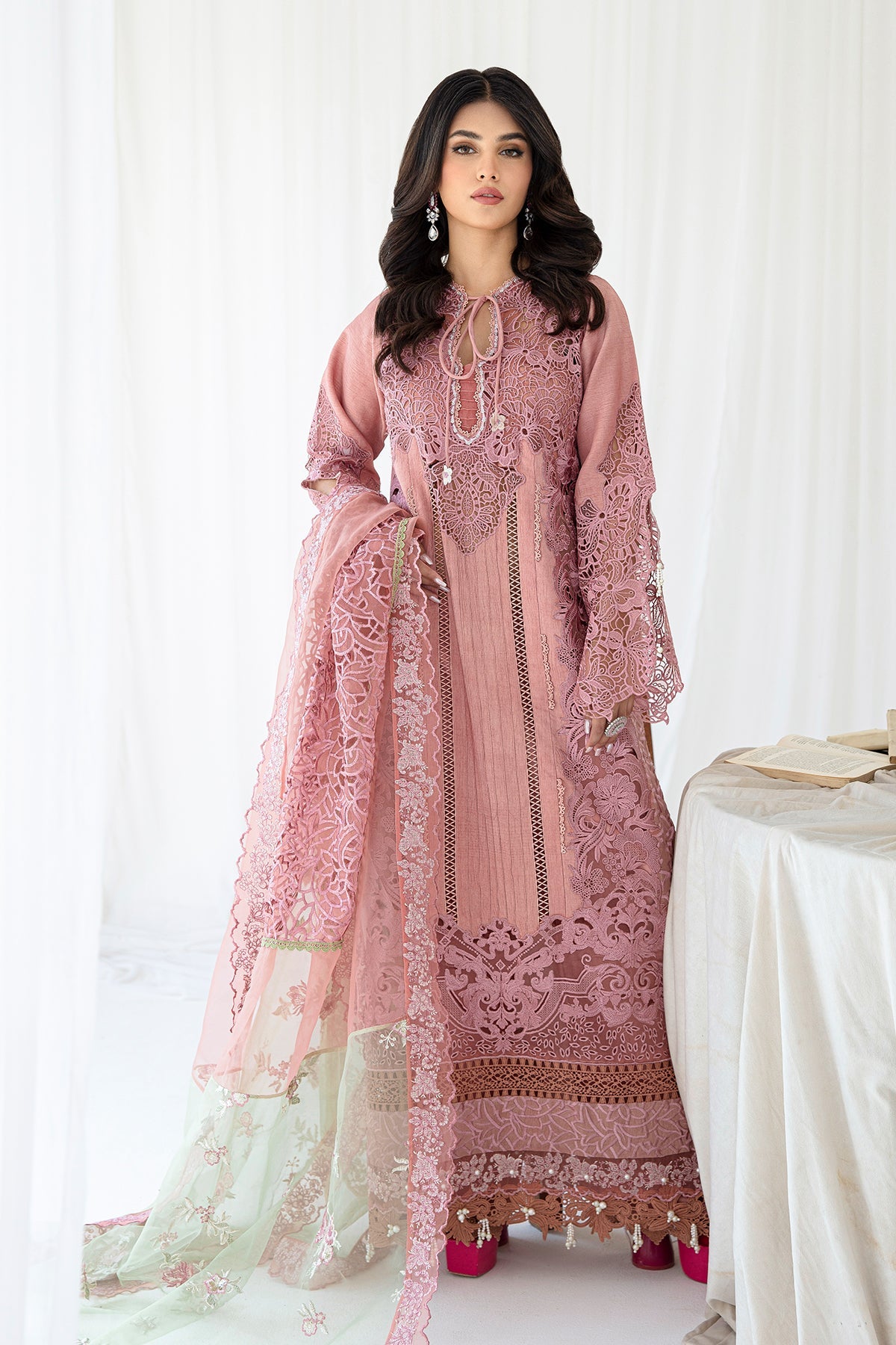 AA1 Ajr coture original raw silk suit with organza dupata brand stitched