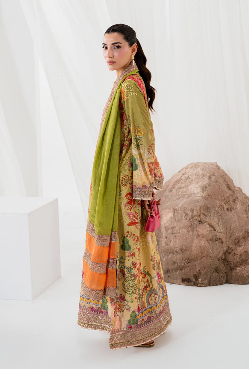 AA1 Original brand stitched  crepe silk 3piece suit with silk embroidered Dupata