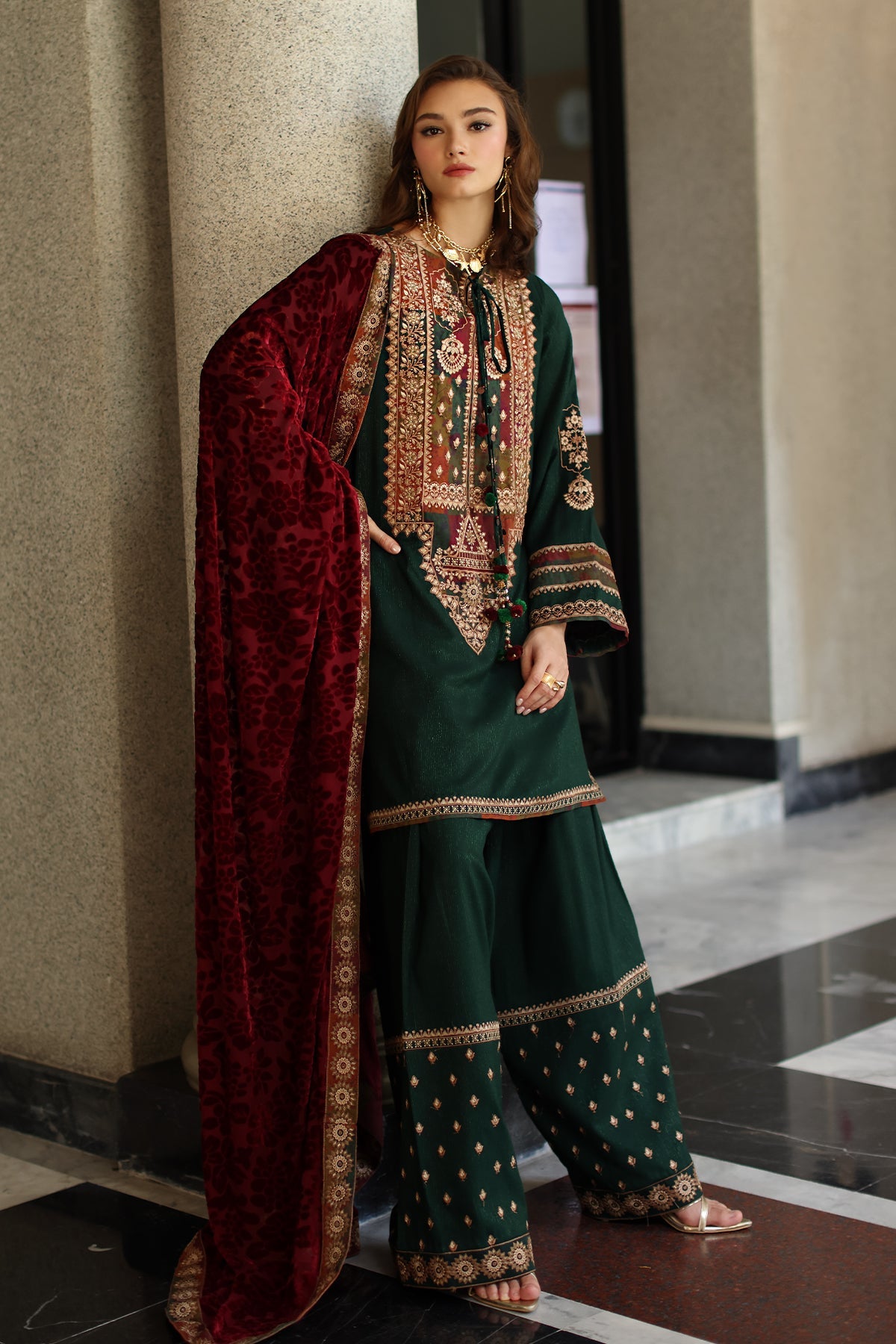 AAA Original by charizma brand stitched Peach Leather fabric with palachi Shawl 3-piece shirt length 46 to 47"