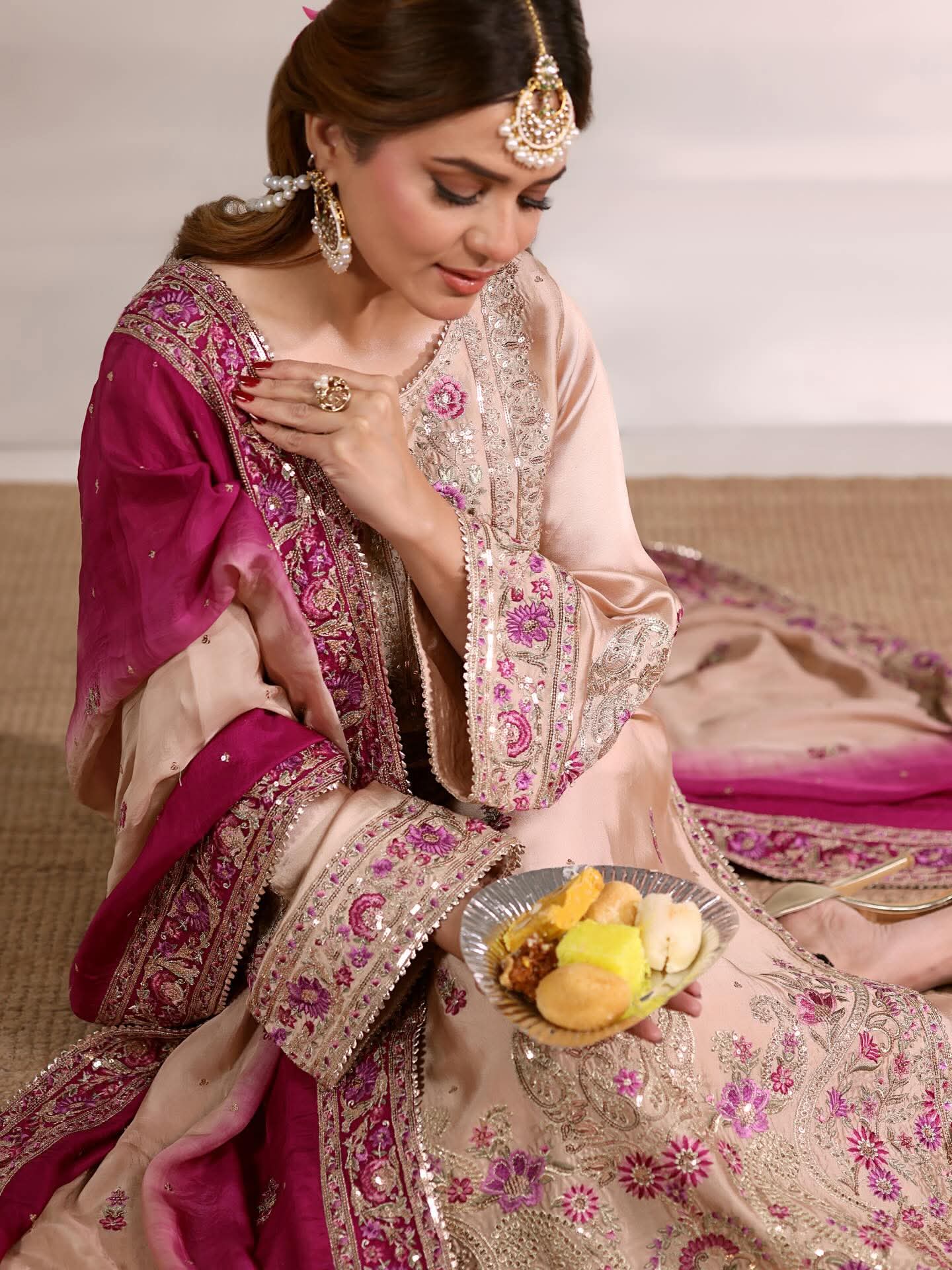 AA Aneela's original Luxury partywear embroidered silk suit 3-piece with soft silk dupata