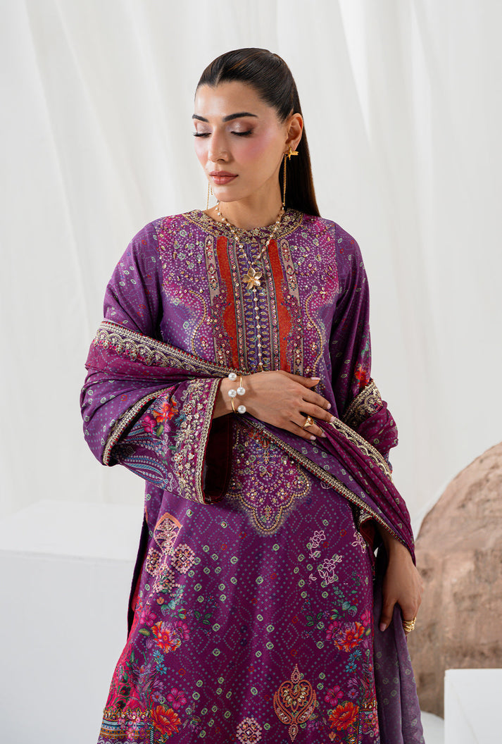AA1 Original Crepesilk embroidered with adda work embellishement 3-piece with embedded silk dupata