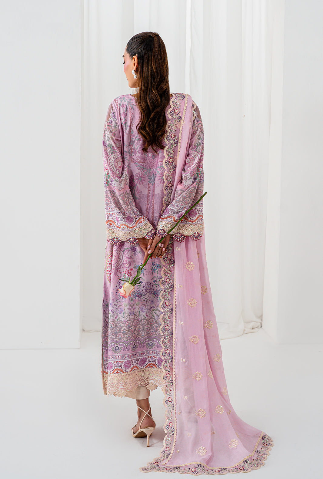 AA1 Original brand stitched  crepe silk 3piece suit with silk full embroidered Dupata with 4side emberoidered patch