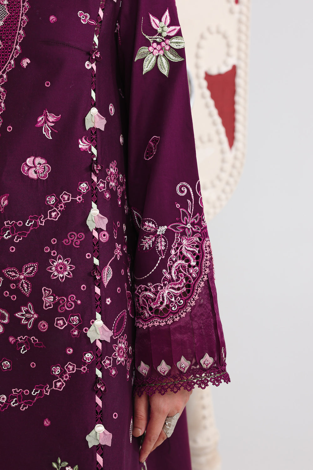 AA1 Original Qalamkar brand stitched 3-piece Luxury Lawn with Chiffon Dupatta Emberoidered embellished Dress.