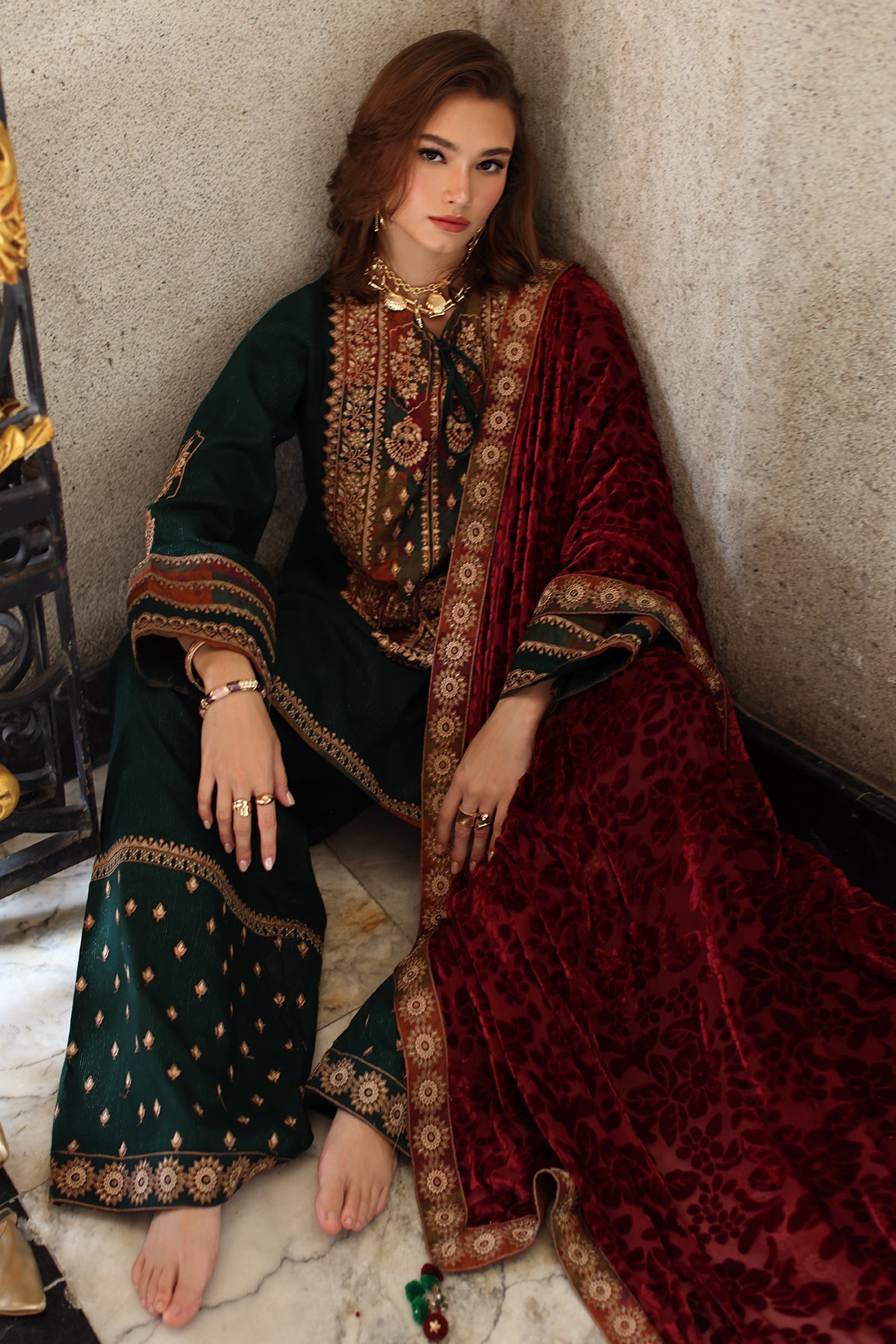 AAA Original by charizma brand stitched Peach Leather fabric with palachi Shawl 3-piece shirt length 46 to 47"