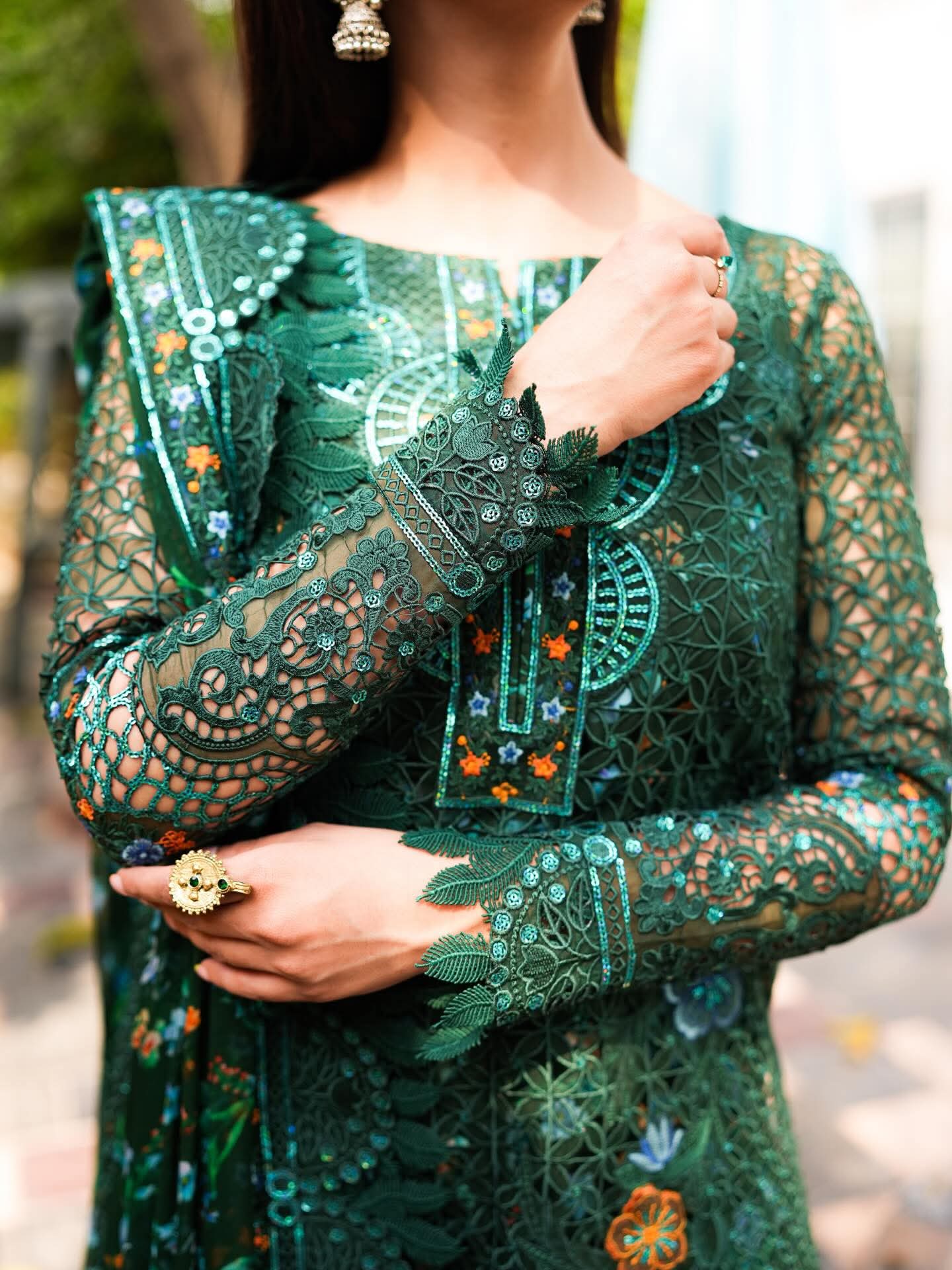 Aneela's original partywear shirt organza dupata chiffon trouser and lining lawn fabric