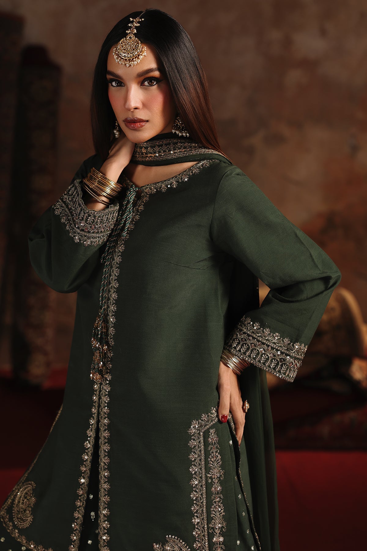 AAA Original by Charizma raw silk material with chiffon dupata fully embroidered suit