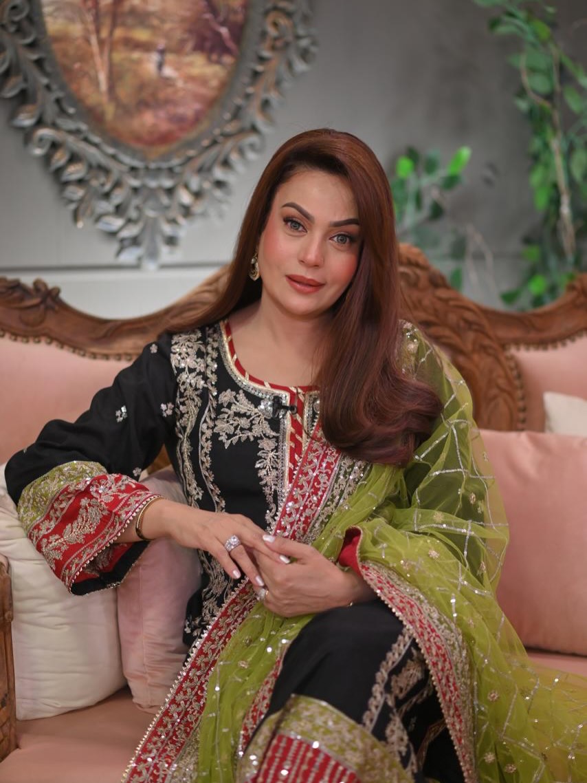 Aneela's original Luxury Embroidered raw silk Material with soft net dupata 3-piece suit