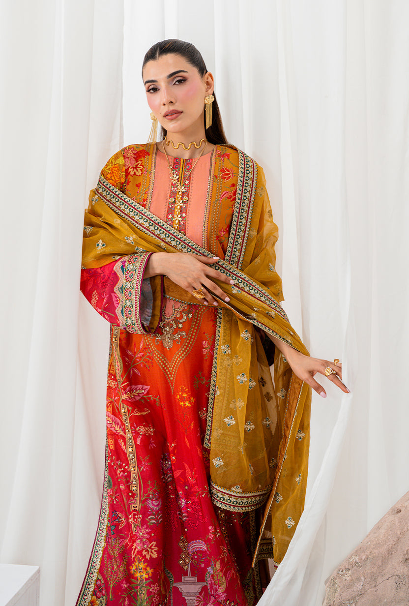 AA1 Original Crepesilk embroidered with adda work embellishement 3-piece with embedded silk dupata
