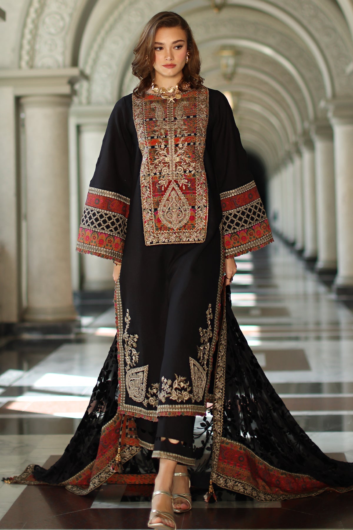 AAA Original by charizma brand stitched Peach Leather fabric with palachi Shawl 3-piece