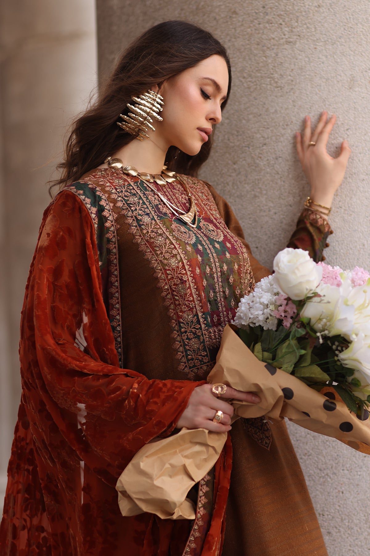 AAA Original by charizma brand stitched Peach Leather fabric with palachi Shawl 3-piece shirt length 45"