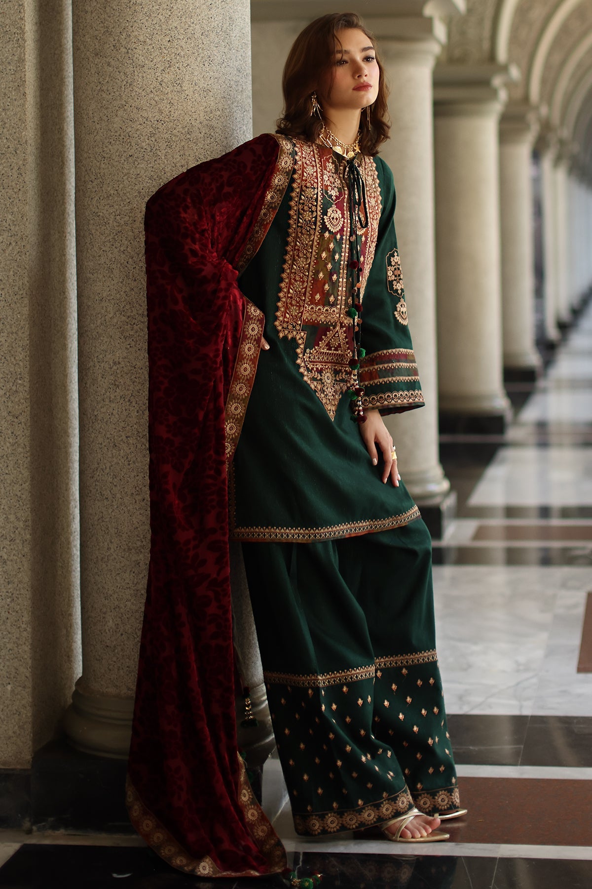 AAA Original by charizma brand stitched Peach Leather fabric with palachi Shawl 3-piece shirt length 46 to 47"