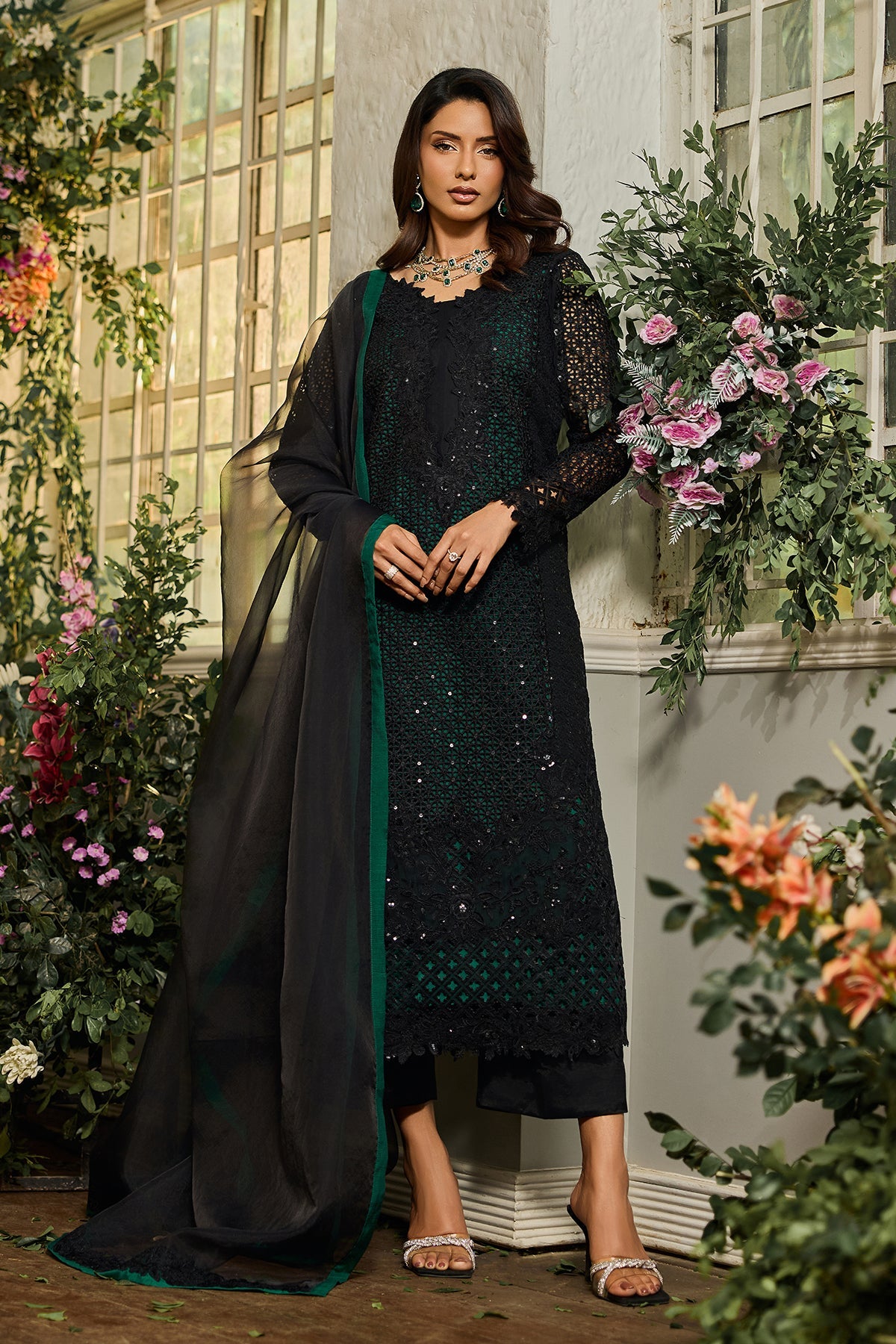 A1 Charizma brand Stitched original luxury embroidered Cline chiffon collection with organza dupata embroidered same like pic