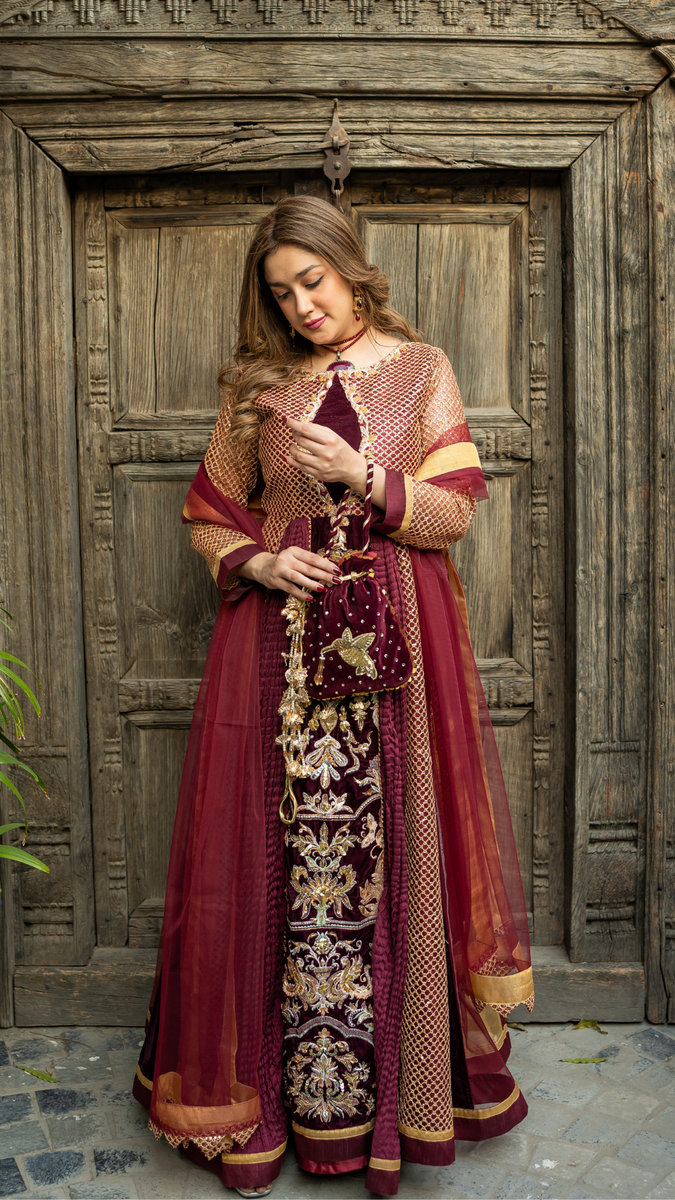 Original by Zahra ahmad brand front patch with velvet rest net fabric with sequin two piece