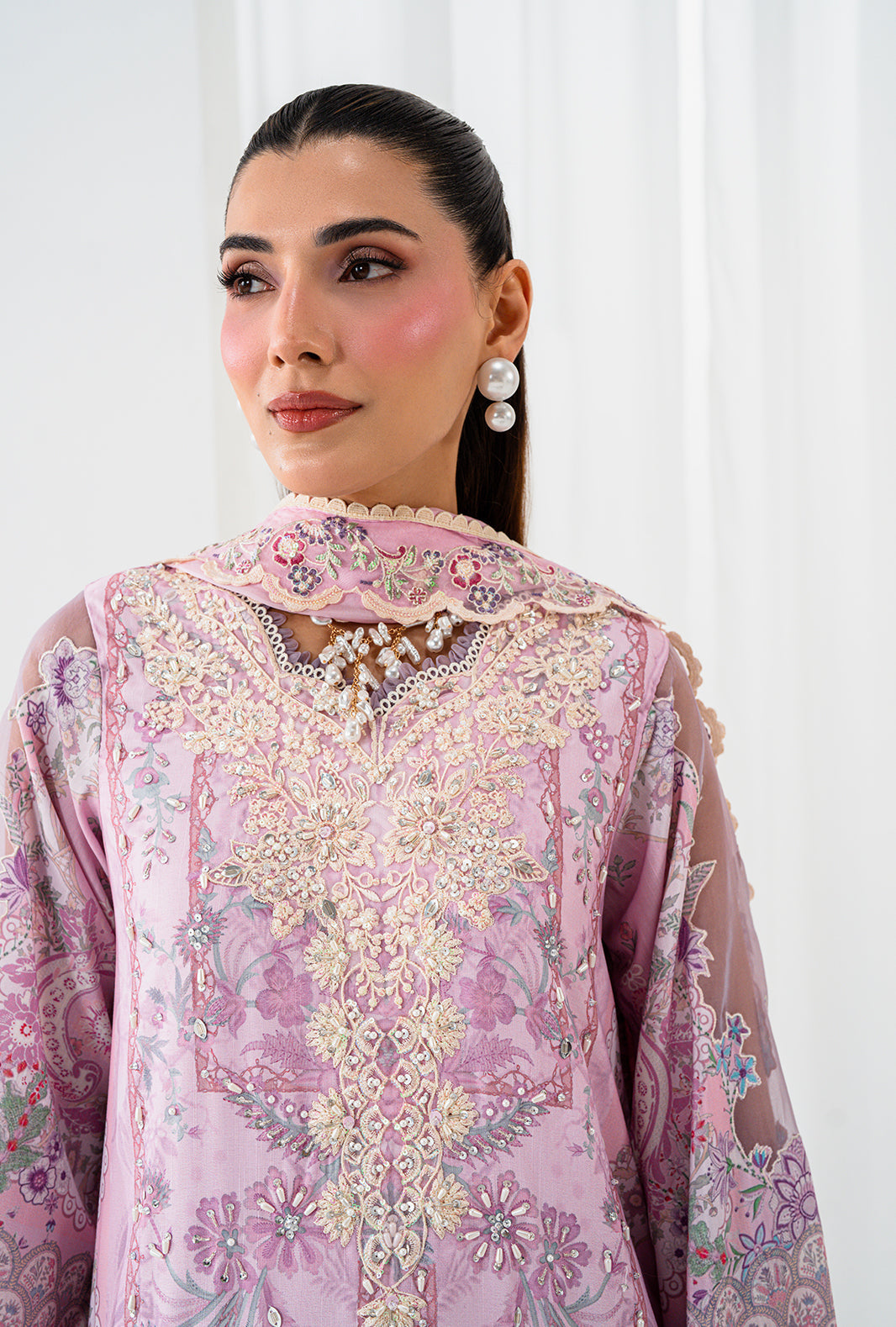 AA1 Original brand stitched  crepe silk 3piece suit with silk full embroidered Dupata with 4side emberoidered patch