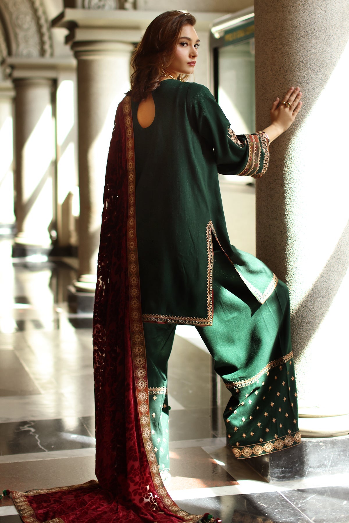 AAA Original by charizma brand stitched Peach Leather fabric with palachi Shawl 3-piece shirt length 46 to 47"