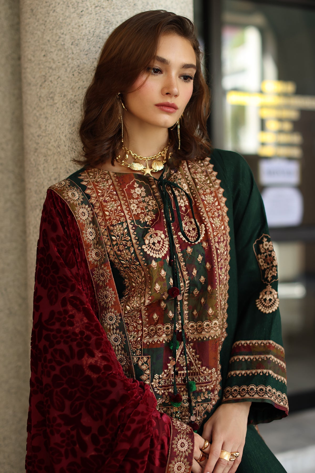 AAA Original by charizma brand stitched Peach Leather fabric with palachi Shawl 3-piece shirt length 46 to 47"