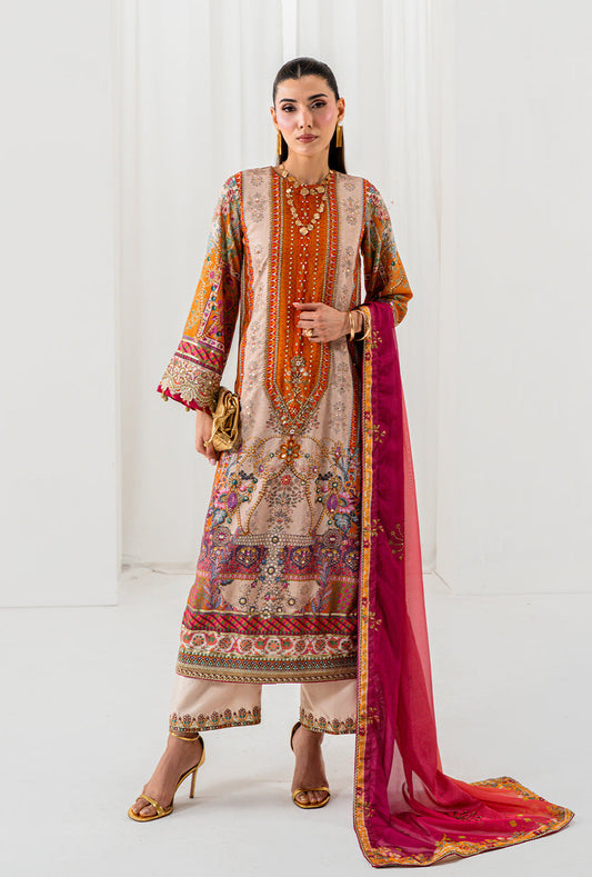 AA1 Original Crepesilk embroidered with adda work embellishement 3-piece with embedded silk dupata