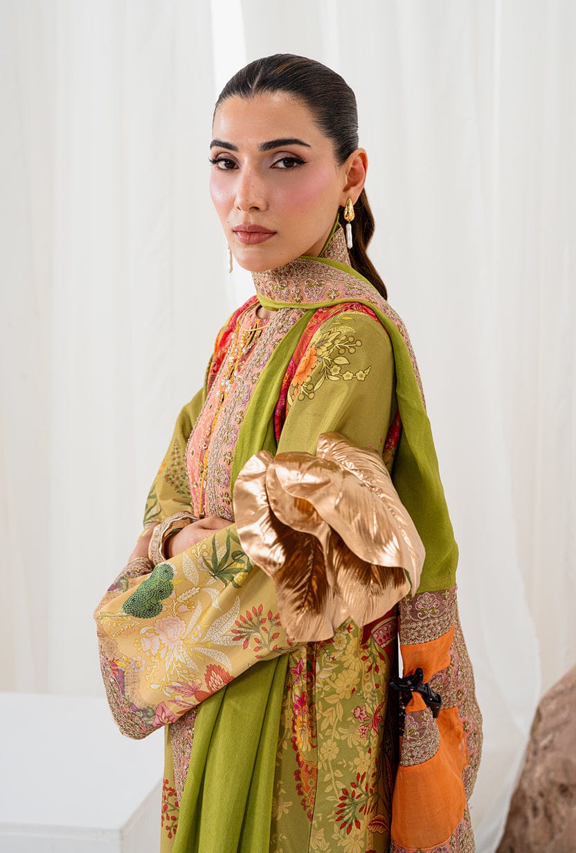 AA1 Original brand stitched  crepe silk 3piece suit with silk embroidered Dupata
