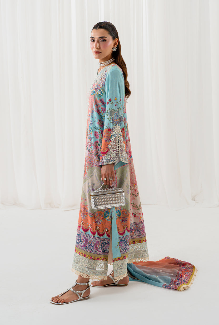 AA1 Original Crepesilk embroidered with adda work embellishement 3-piece with embedded silk dupata