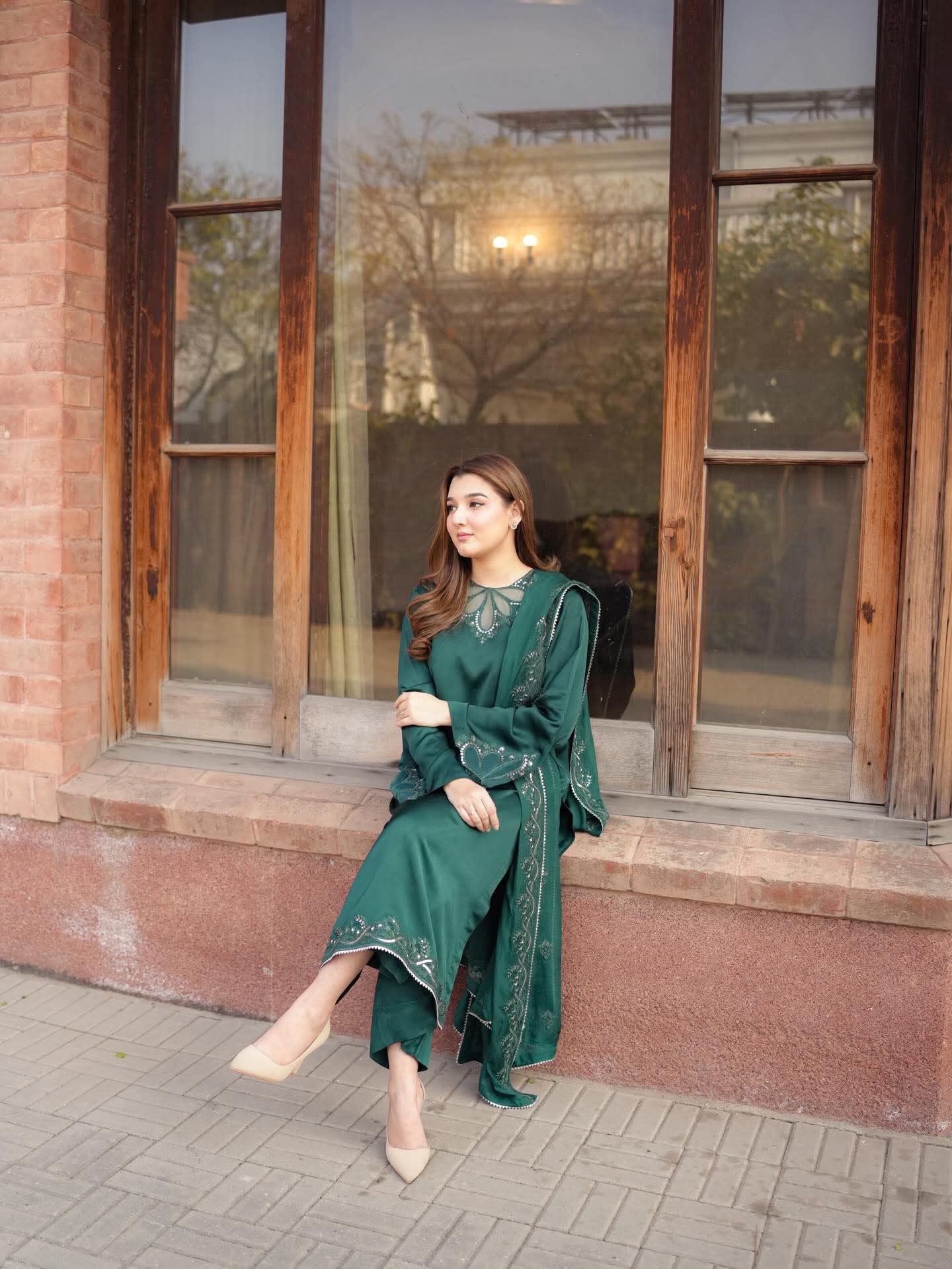 AA Aneela's original embroidered tussel silk with silk dupata 3-piece stitched same like model pic