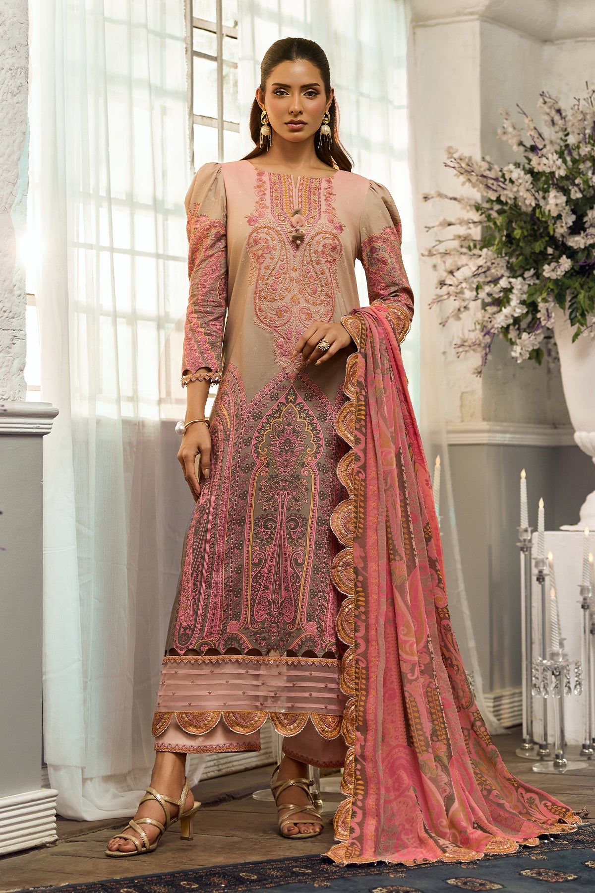 AA1 Charizma Original Brand stitched 3-piece lawn with chiffon dupata