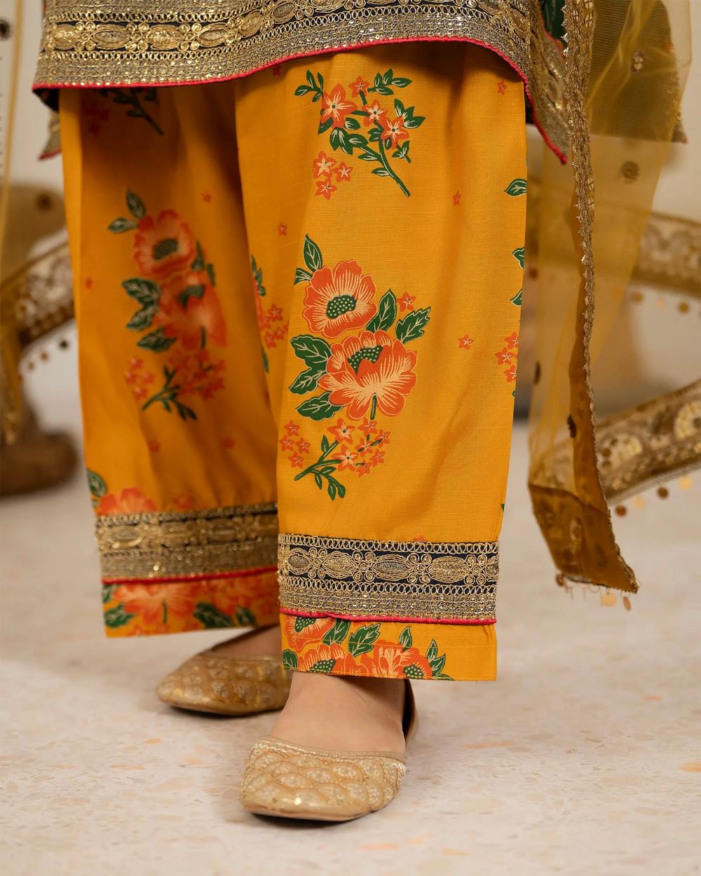 AAA Original by sha Posh brand raw silk material with net dupata with farshi shalwar