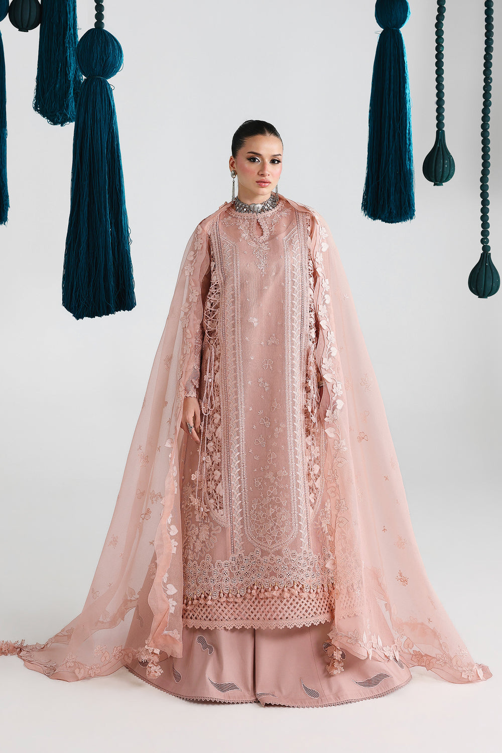 AA1 Original Qalamkar brand stitched 3-piece Luxury Lawn with soft net Dupatta Emberoidered embellished Dress.
