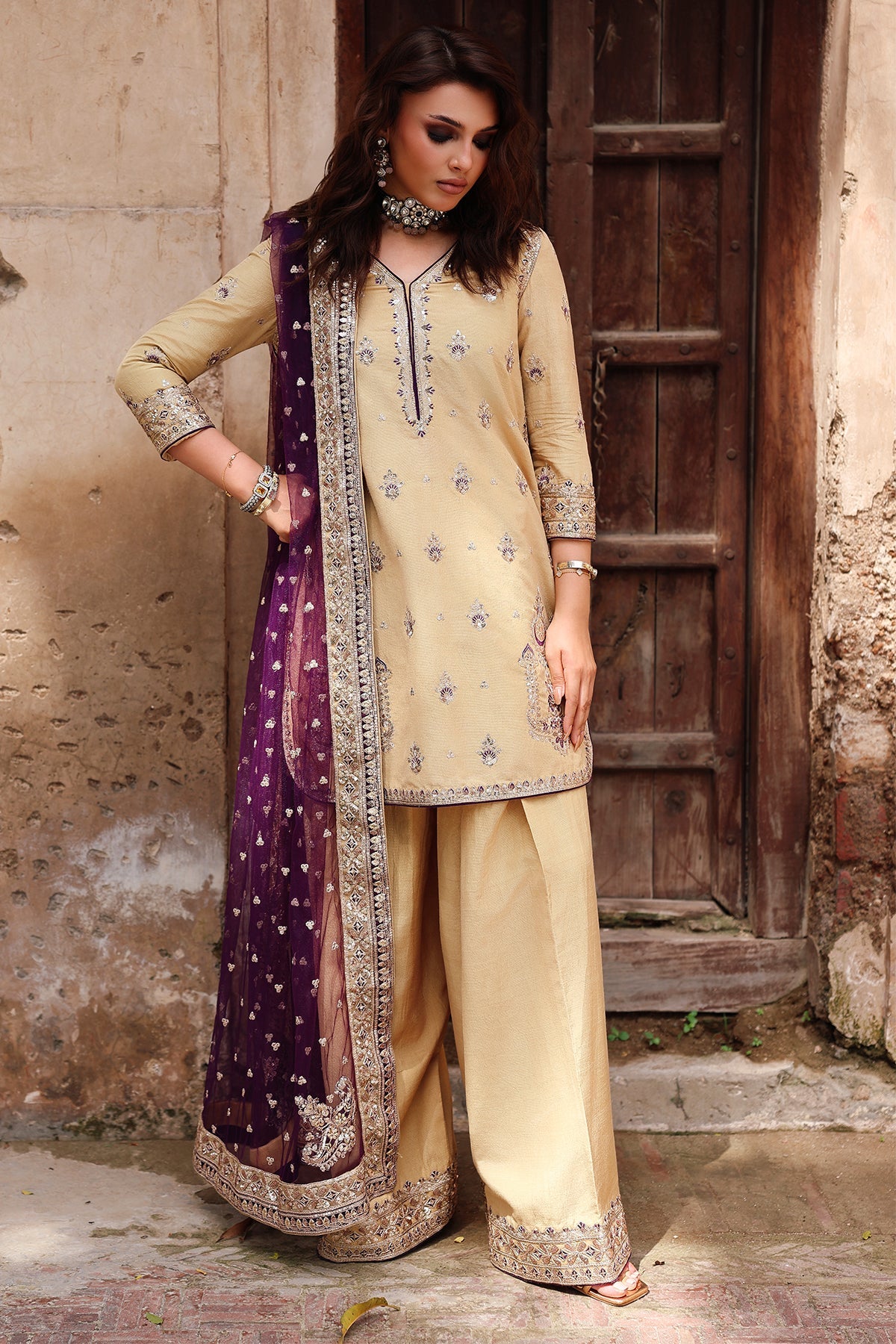 AAA Charizma Original read to wear collection raw silk material with soft net dupata