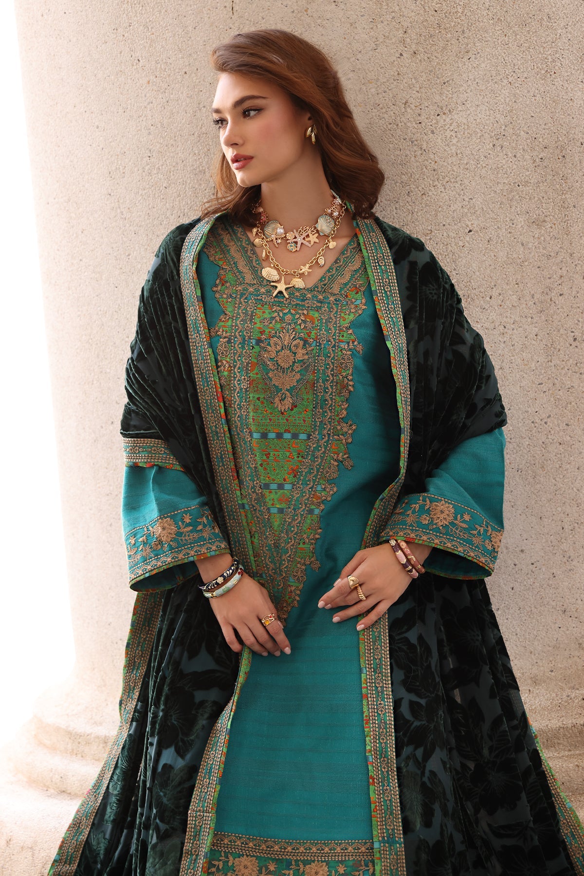 AAA Charizma original brand stitched Peach Leather fabric with palachi Shawl 3-piece emberoidered suit
