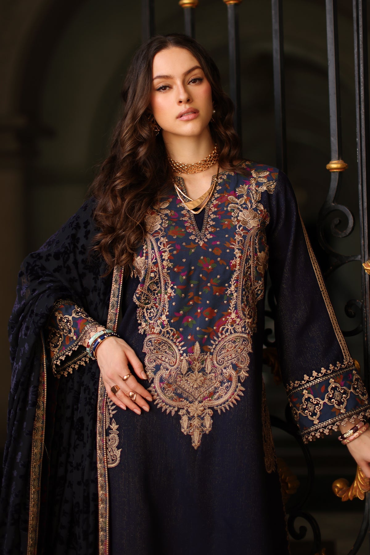 AAA Original by charizma brand stitched Peach Leather fabric with palachi Shawl 3-piece shirt length 45"