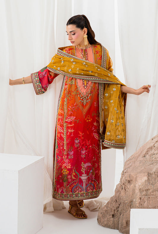AA1 Original Crepesilk embroidered with adda work embellishement 3-piece with embedded silk dupata