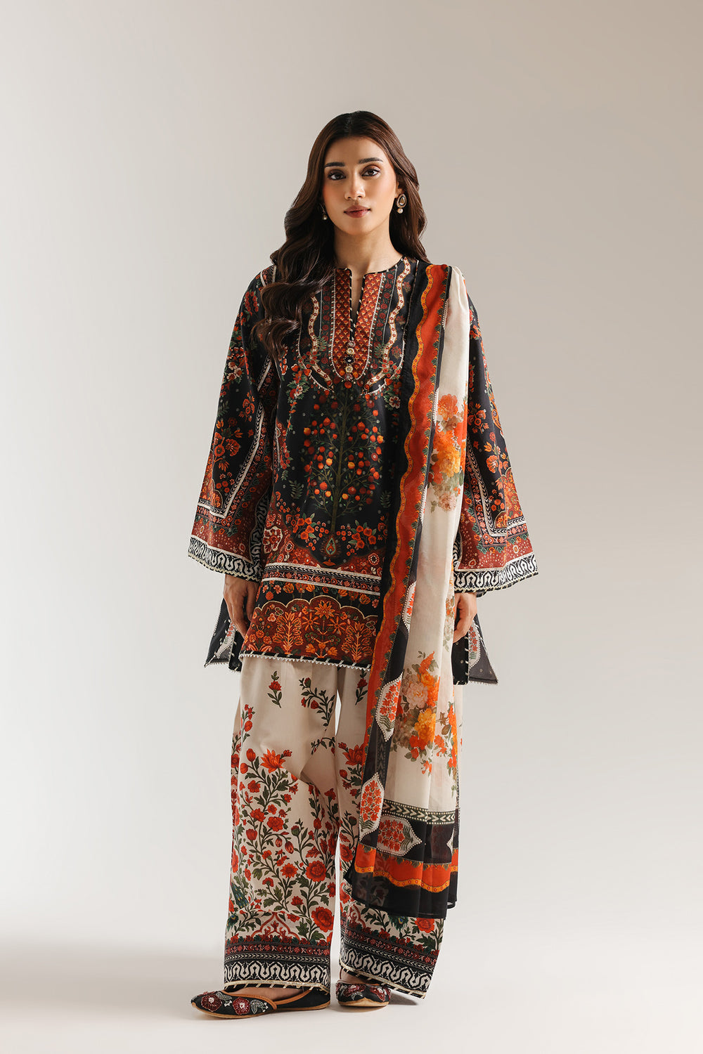 ETHNIC ORIGINAL 3-PIECE Summerwear with Swiss Lawn dupatta farshi shalwar