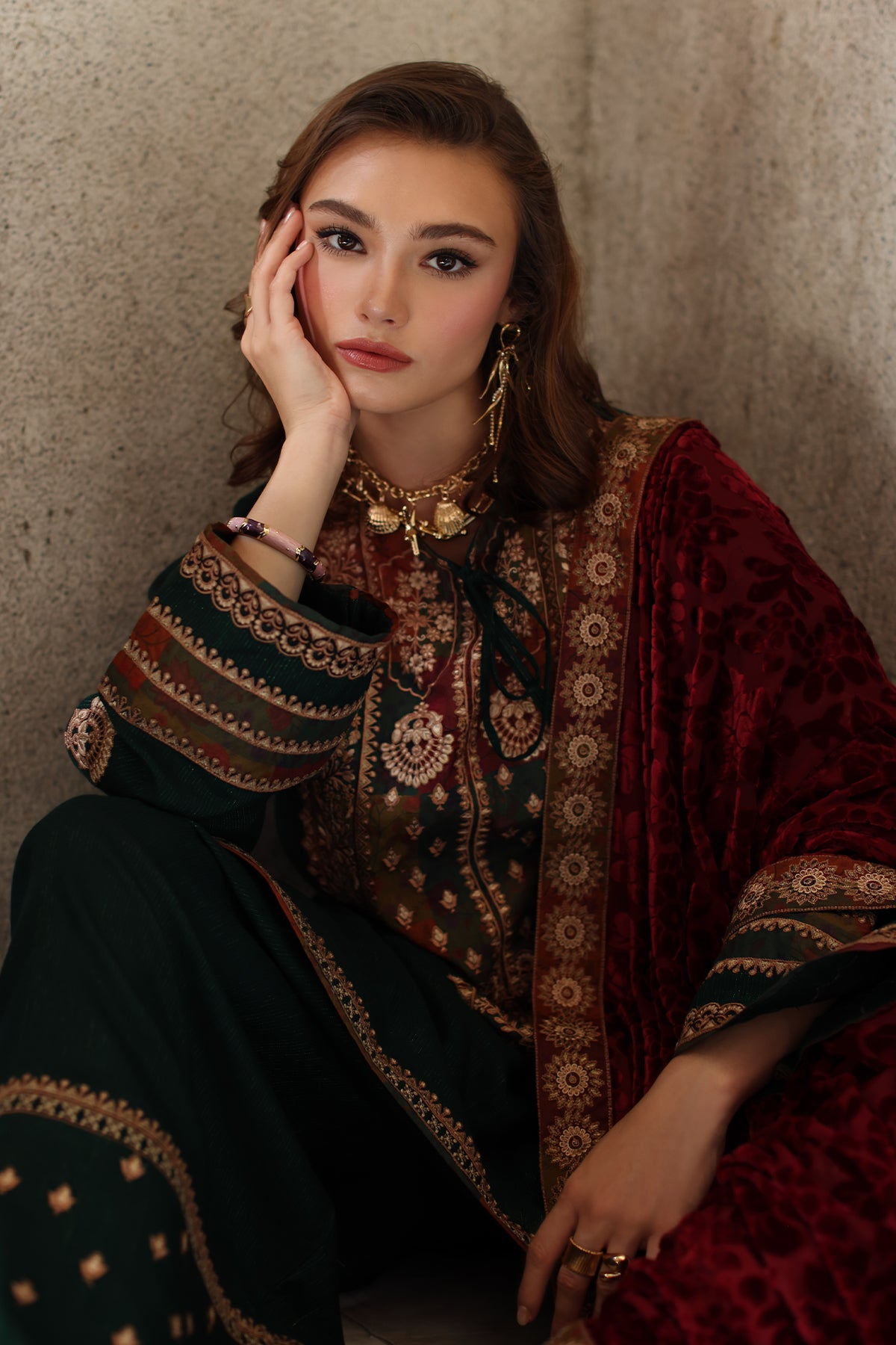 AAA Original by charizma brand stitched Peach Leather fabric with palachi Shawl 3-piece shirt length 46 to 47"