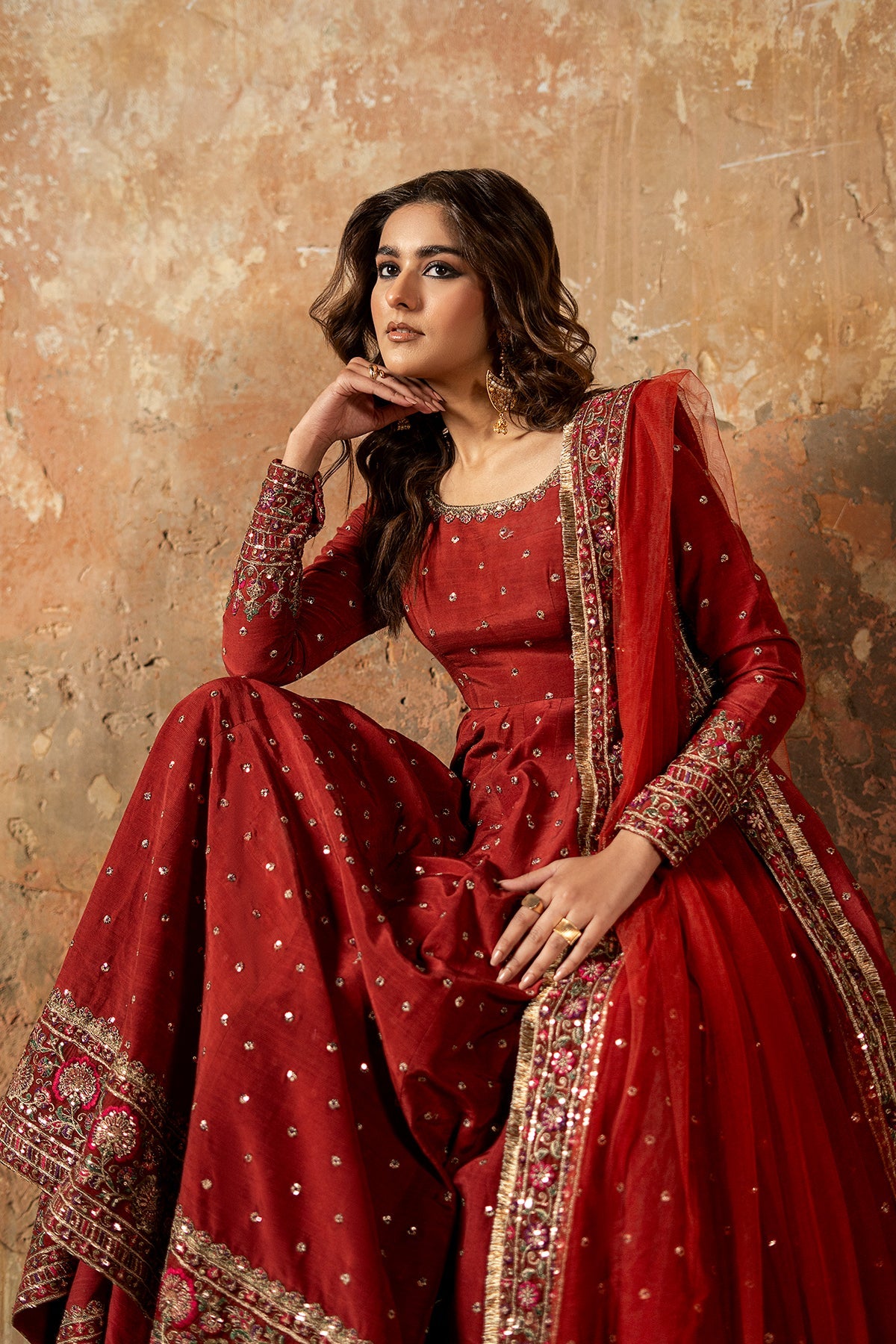 AAA Charizma original frock with wide leg sharara raw silk fabric with soft net dupata as it is model pic