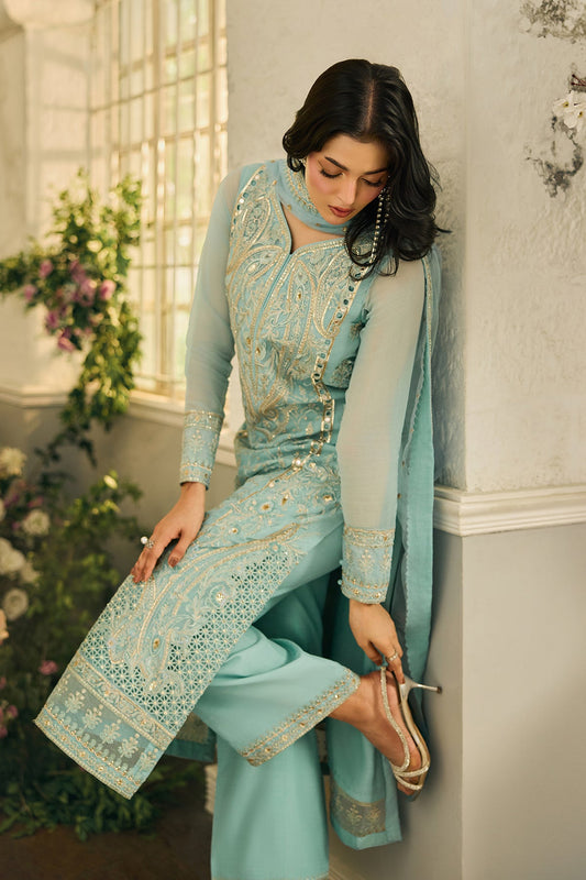 A1 Charizma brand Stitched original luxury embroidered Cline chiffon collection with net dupata dupata embroidered same like pic