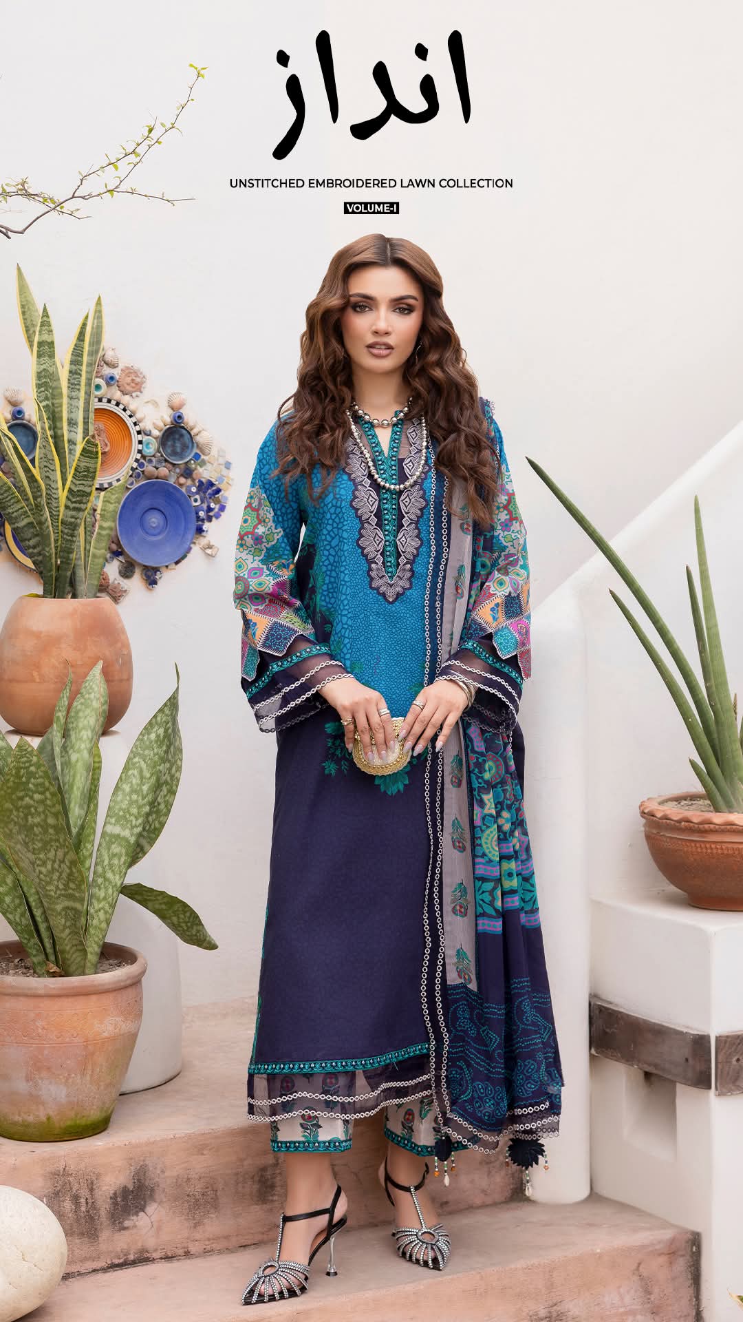 AA1 Charizma Original Brand stitched 3-piece Embroidered luxury lawn with chiffon dupata Same Like model pic