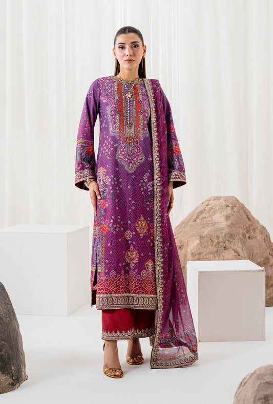 AA1 Original Crepesilk embroidered with adda work embellishement 3-piece with embedded silk dupata