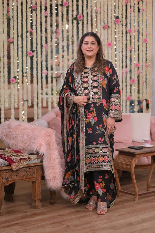 Sale price Aneela's original raw silk with chiffon dupata 3-piece on sale