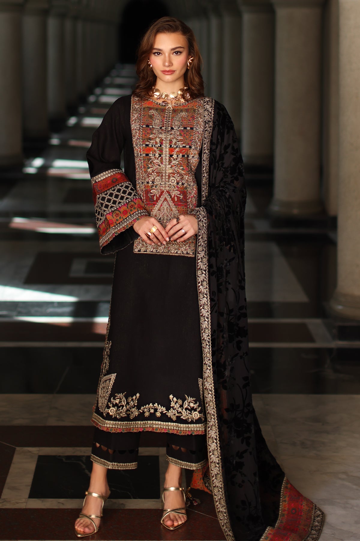 AAA Original by charizma brand stitched Peach Leather fabric with palachi Shawl 3-piece