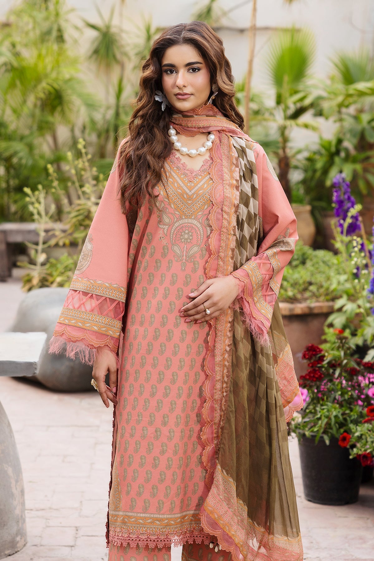 AA1 Charizma Original Brand stitched 3-piece Embroidered luxury lawn with chiffon dupata Same Like model pic