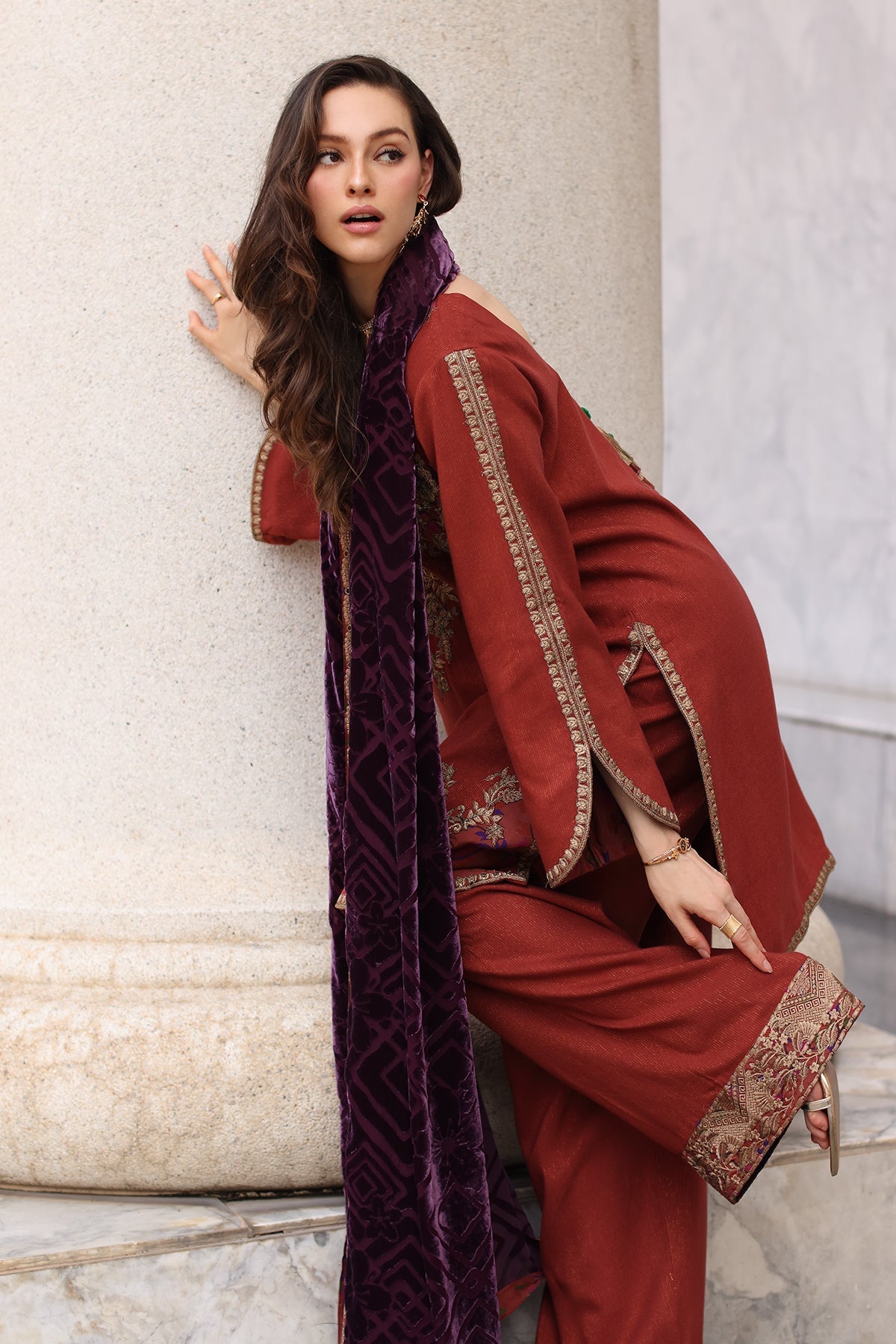 AAA Original by charizma brand stitched Peach Leather fabric with palachi Shawl 3-piece