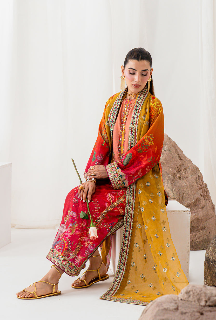 AA1 Original Crepesilk embroidered with adda work embellishement 3-piece with embedded silk dupata